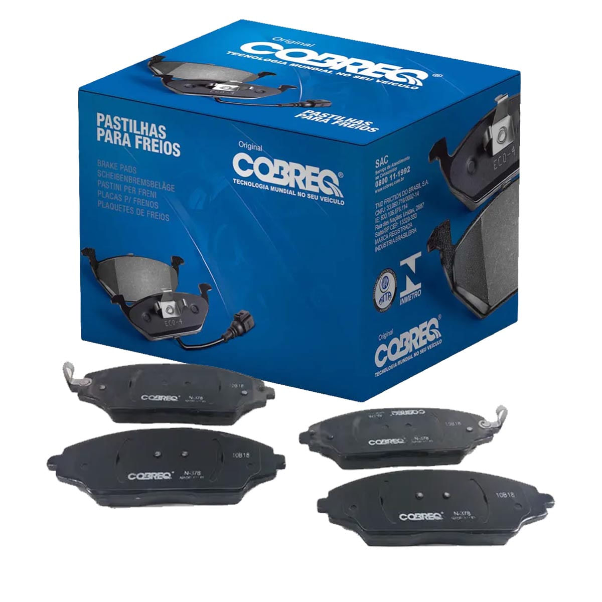 Pastilha de Freio Dianteira Cobreq N378 Sistema Akebono KDAC Chevrolet Cobalt Sonic Spin com ABS