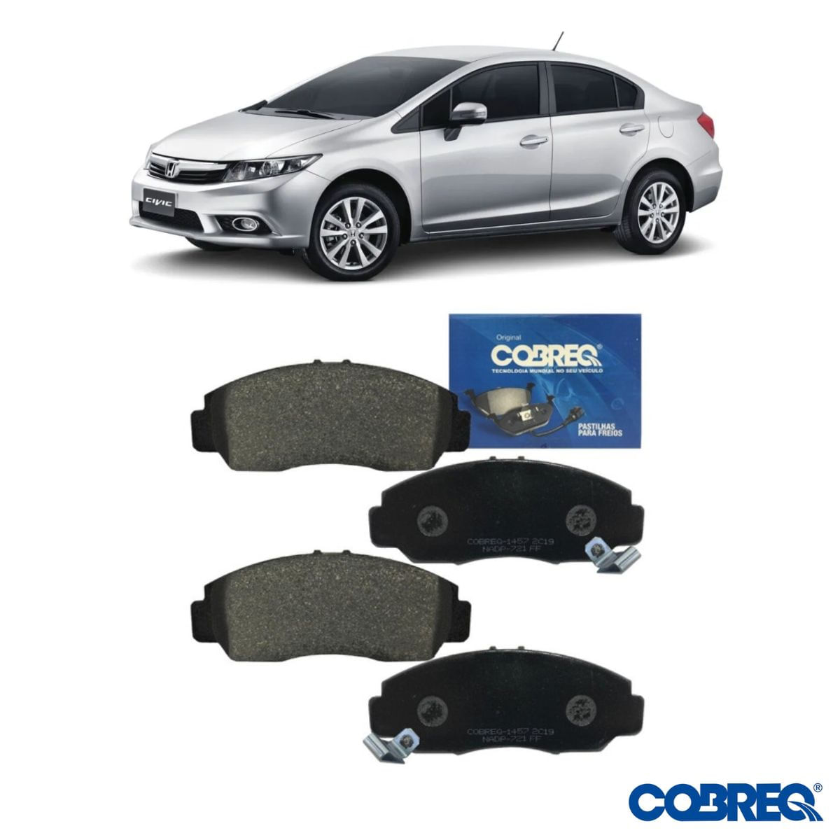 Pastilha de Freio Dianteira Cobreq N1457 Sistema Nissin Honda Civic 1.8 16V 2012 a 2016